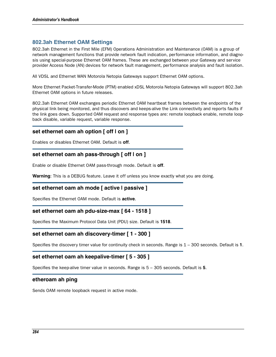 3ah ethernet oam settings | Motorola Netopia 3342N User Manual | Page 284 / 368