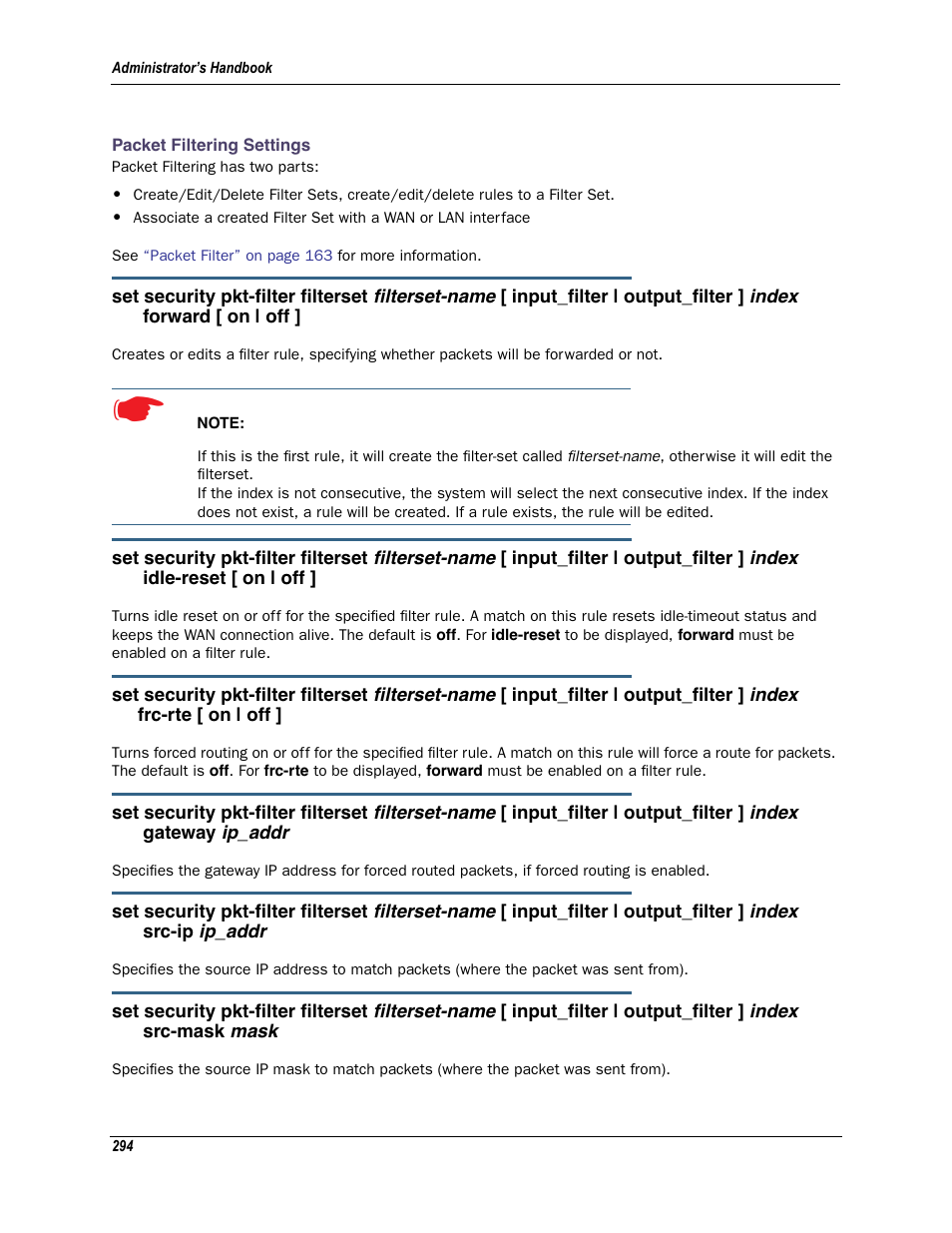 Packet filtering settings | Motorola Netopia 3342N User Manual | Page 294 / 368