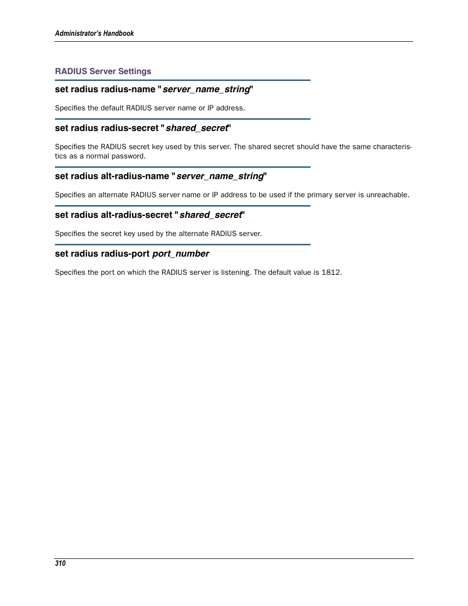 Radius server settings | Motorola Netopia 3342N User Manual | Page 310 / 368