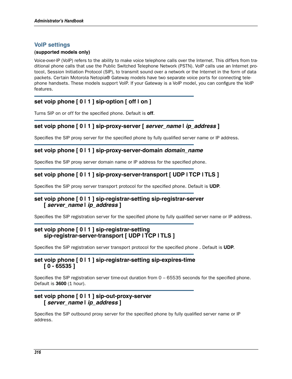 Voip settings, Oip cli | Motorola Netopia 3342N User Manual | Page 316 / 368