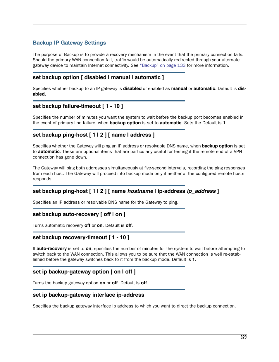 Backup ip gateway settings, And cli, Backup ip gateway settings” on | Motorola Netopia 3342N User Manual | Page 323 / 368