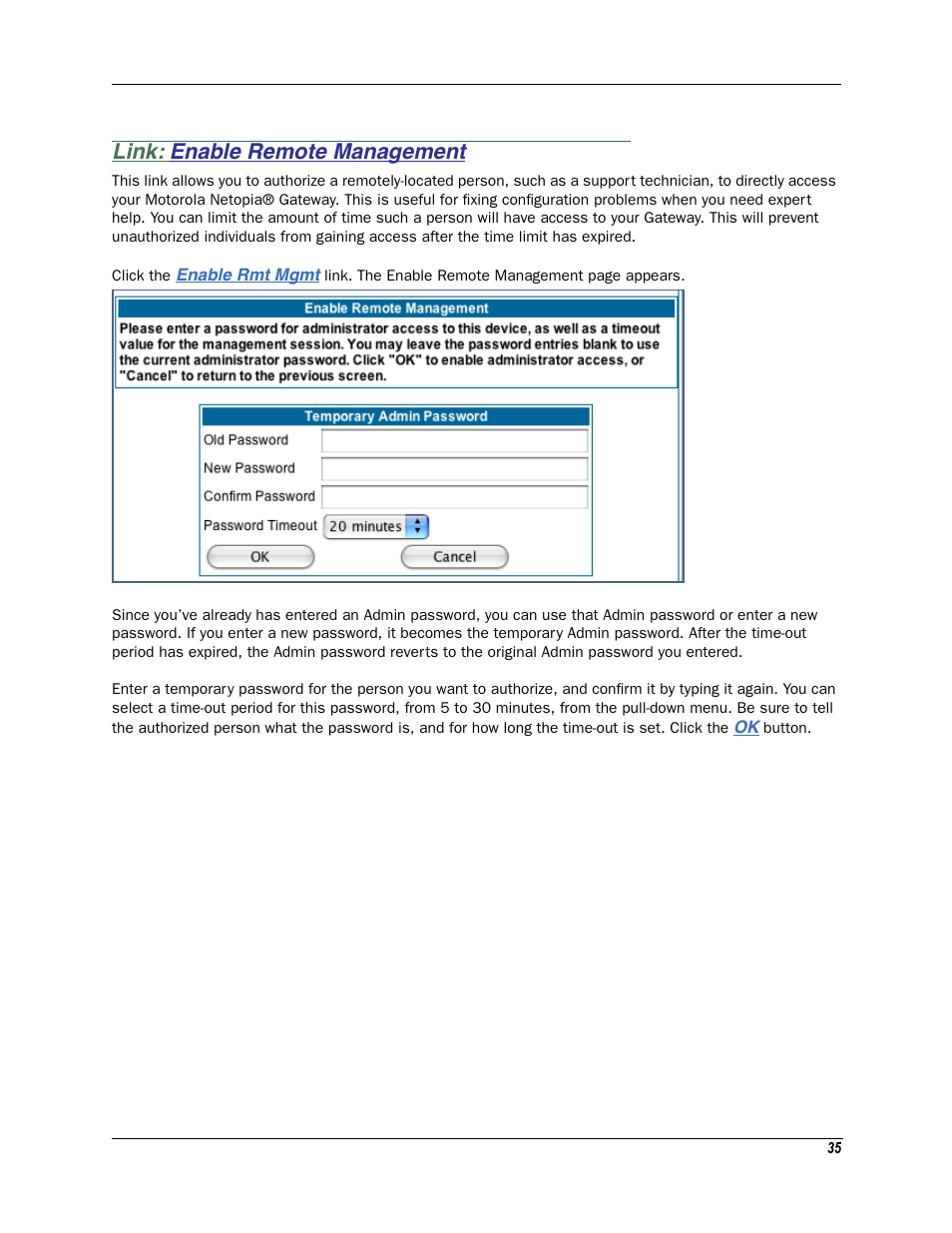 Link: enable remote management, Enable remote management | Motorola Netopia 3342N User Manual | Page 35 / 368