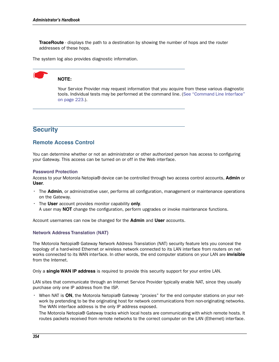 Security, Remote access control | Motorola Netopia 3342N User Manual | Page 354 / 368