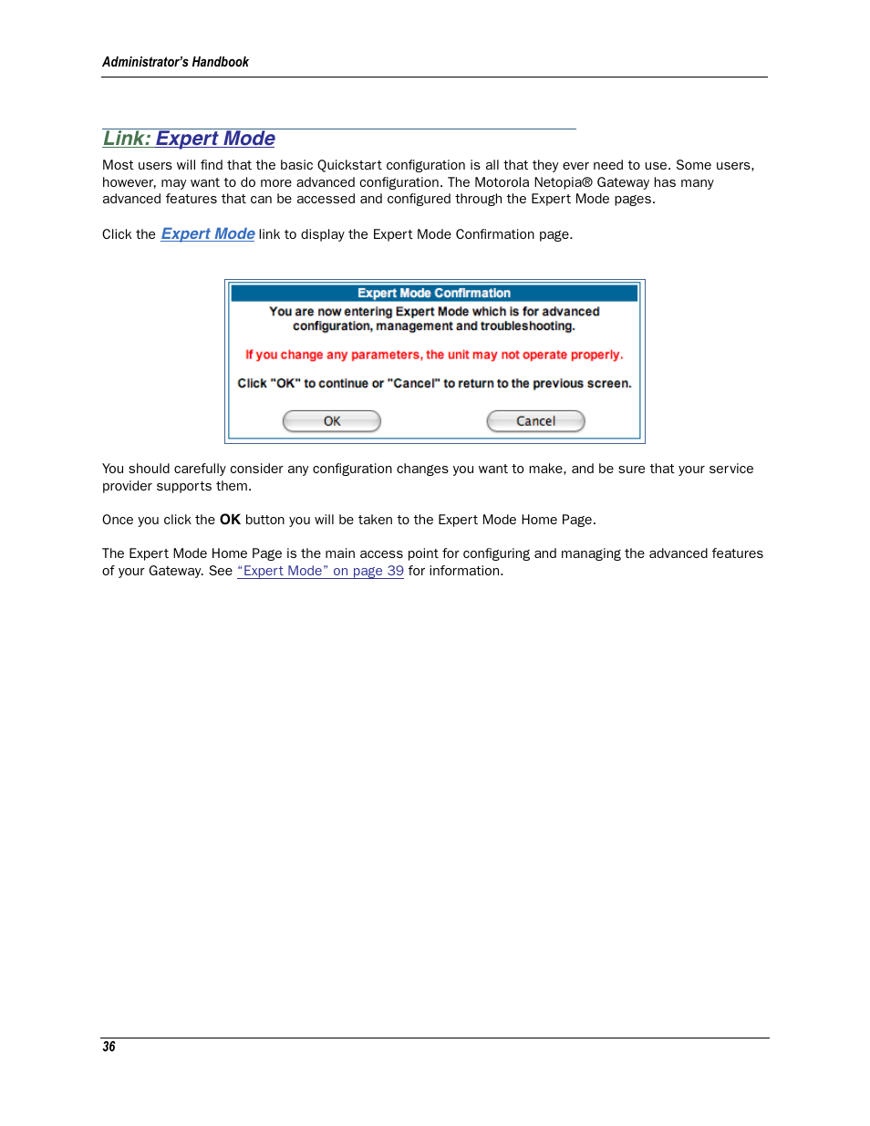 Link: expert mode, Expert mode | Motorola Netopia 3342N User Manual | Page 36 / 368