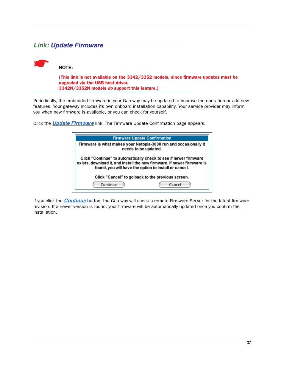 Link: update firmware, Update firmware | Motorola Netopia 3342N User Manual | Page 37 / 368