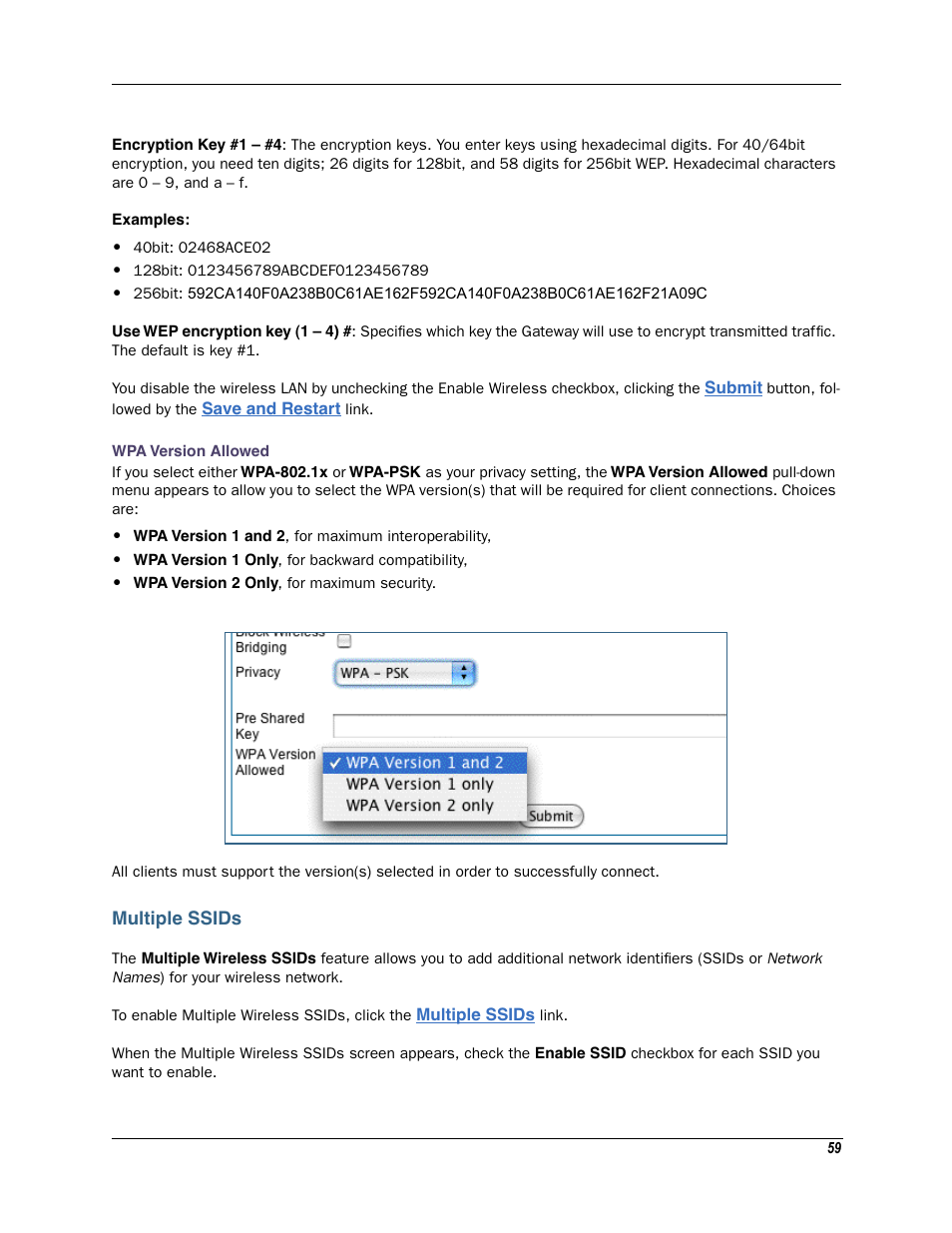Multiple ssids, Wpa version allowed | Motorola Netopia 3342N User Manual | Page 59 / 368