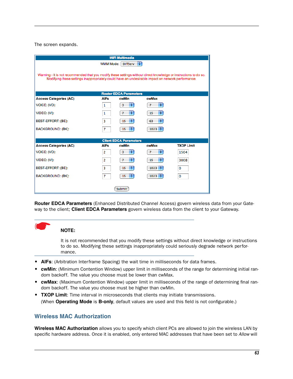 Wireless mac authorization | Motorola Netopia 3342N User Manual | Page 63 / 368