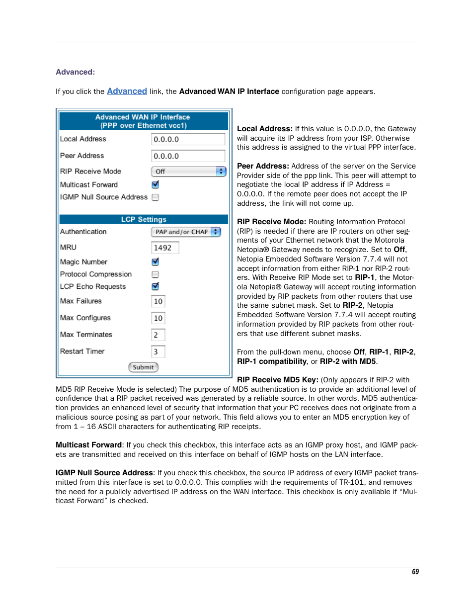 Advanced | Motorola Netopia 3342N User Manual | Page 69 / 368