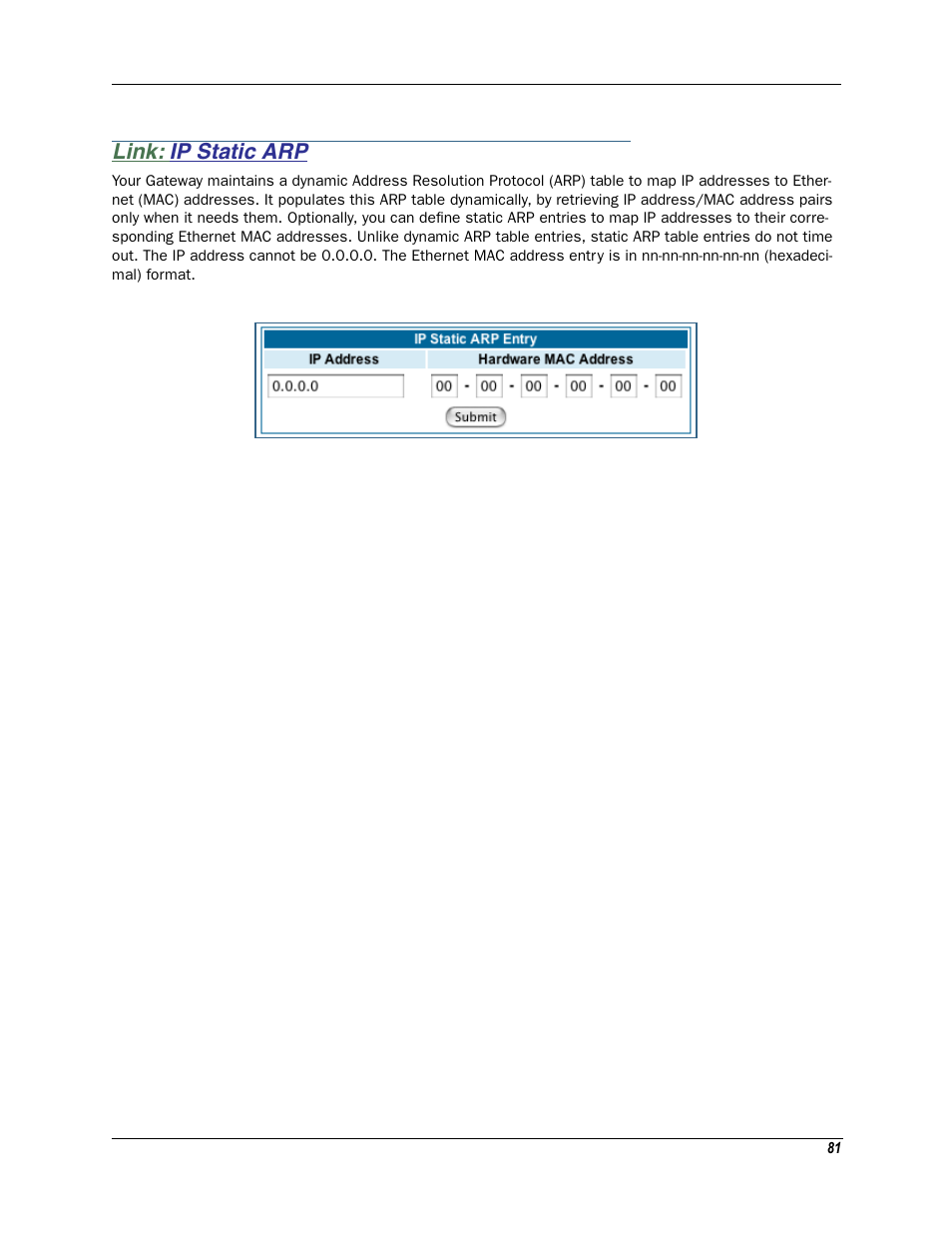 Link: ip static arp, Ip static arp | Motorola Netopia 3342N User Manual | Page 81 / 368