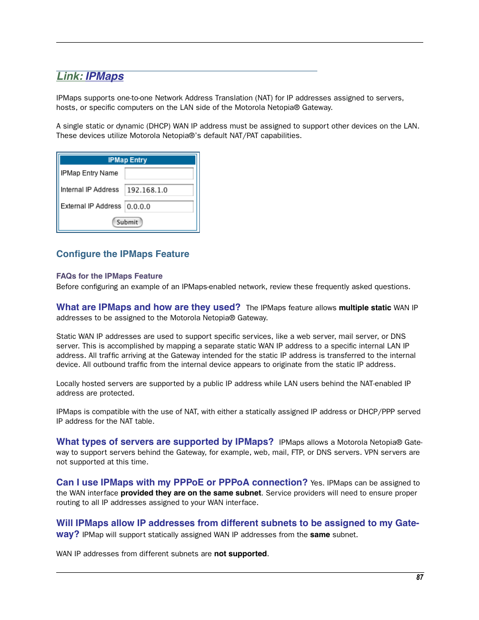 Link: ipmaps, Configure the ipmaps feature, Ipmaps configure the ipmaps feature | Motorola Netopia 3342N User Manual | Page 87 / 368