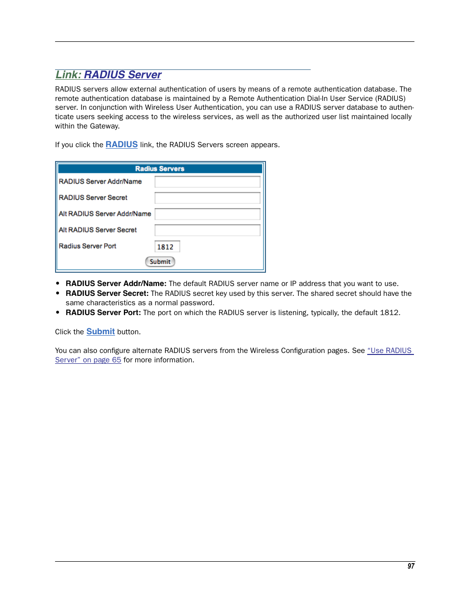 Link: radius server, Radius server | Motorola Netopia 3342N User Manual | Page 97 / 368