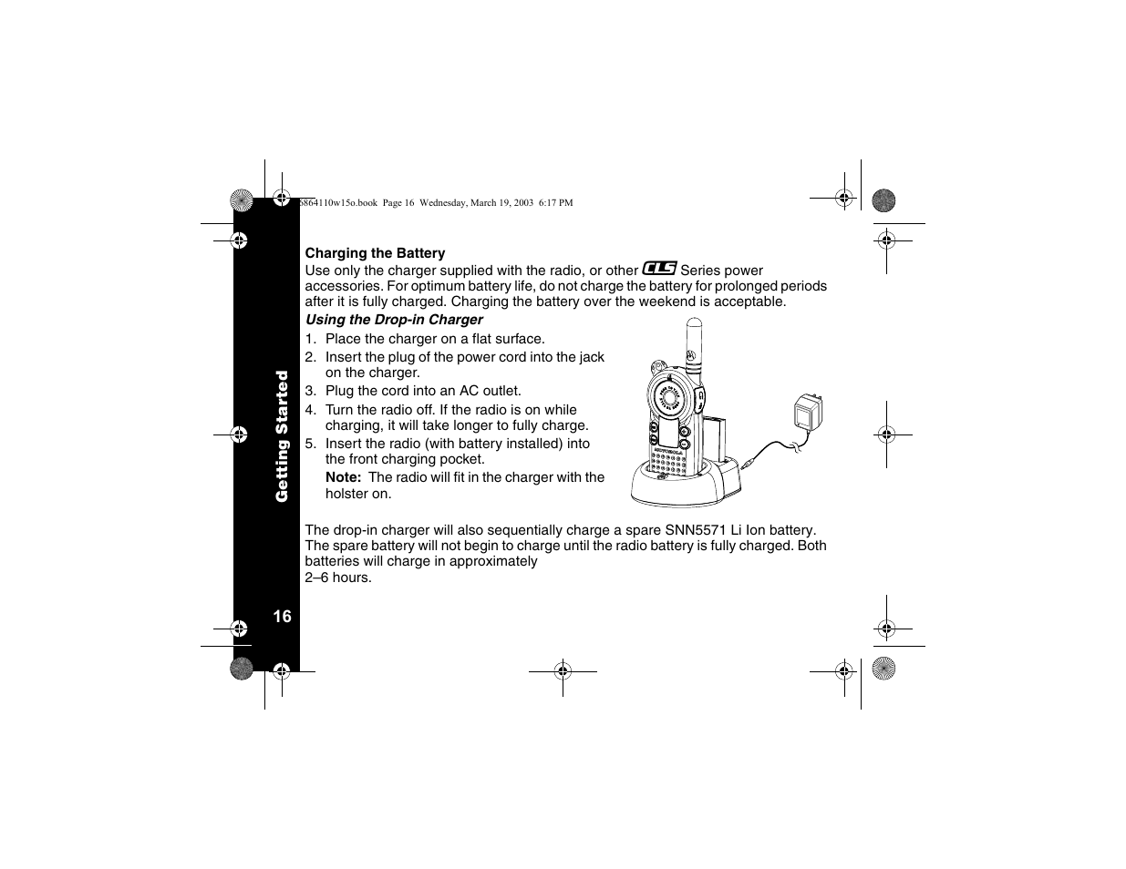 Charging the battery | Motorola CLS1110 User Manual | Page 18 / 60