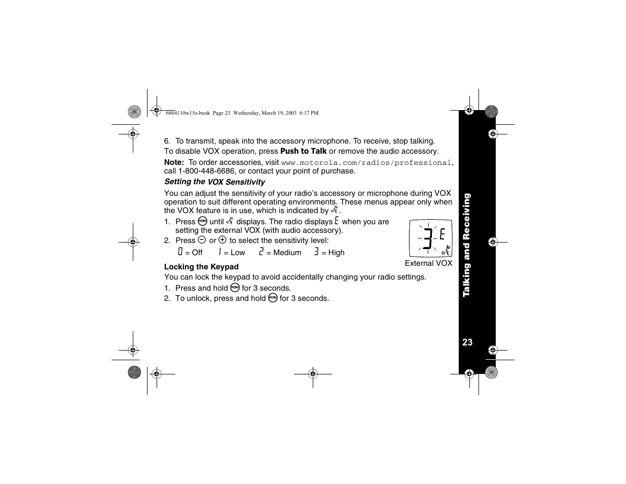 Locking the keypad | Motorola CLS1110 User Manual | Page 25 / 60