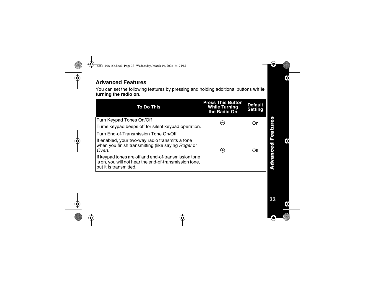 Advanced features | Motorola CLS1110 User Manual | Page 35 / 60