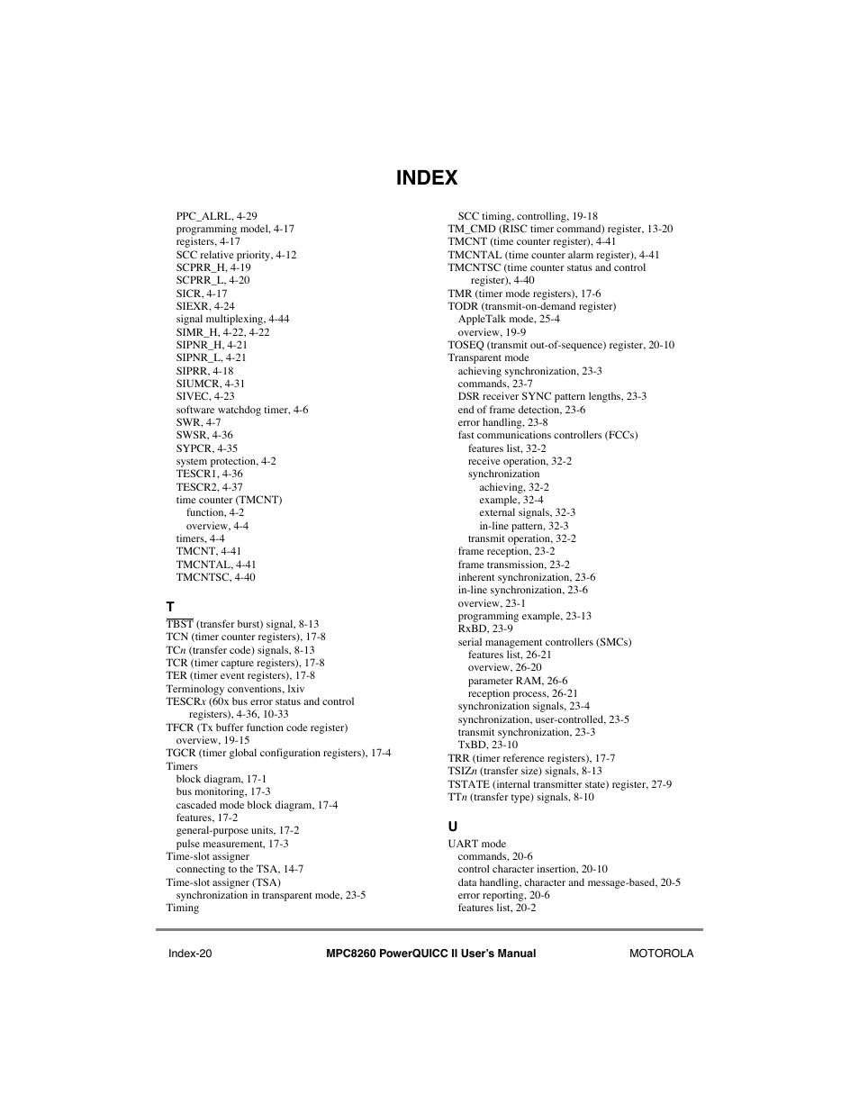 Index | Motorola MPC8260 User Manual | Page 1000 / 1006