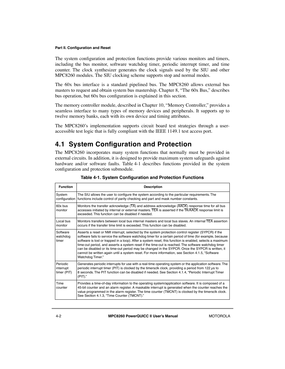 1 system configuration and protection, System configuration and protection -2, System configuration and protection functions -2 | 1 system conþguration and protection | Motorola MPC8260 User Manual | Page 140 / 1006