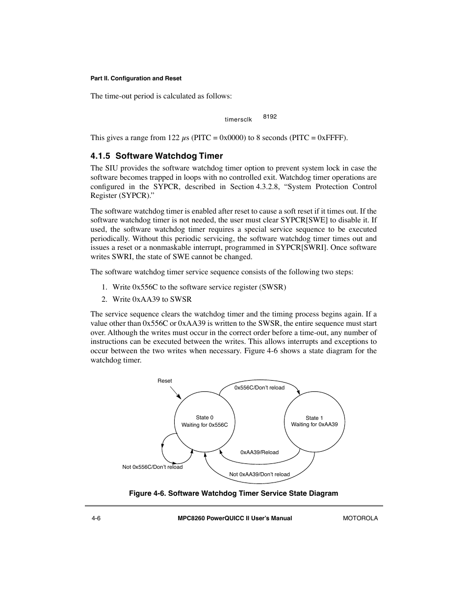 5 software watchdog timer, Software watchdog timer -6, Software watchdog timer service state diagram -6 | Motorola MPC8260 User Manual | Page 144 / 1006