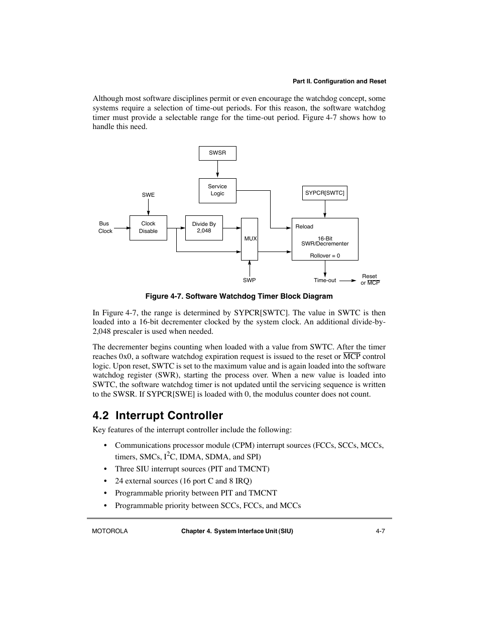 2 interrupt controller, Interrupt controller -7, Software watchdog timer block diagram -7 | Motorola MPC8260 User Manual | Page 145 / 1006