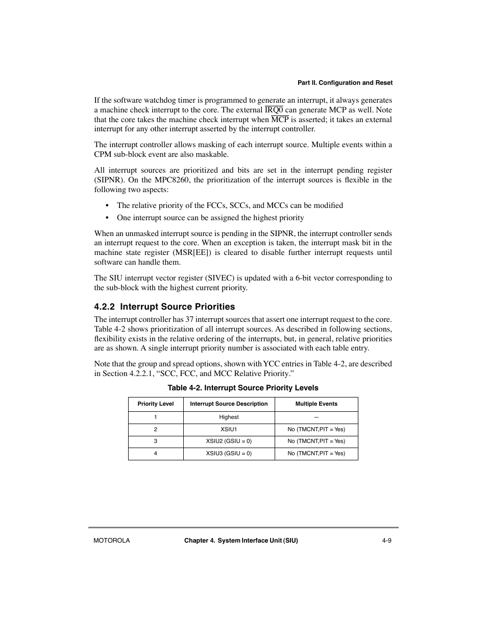2 interrupt source priorities, Interrupt source priorities -9, Interrupt source priority levels -9 | Motorola MPC8260 User Manual | Page 147 / 1006