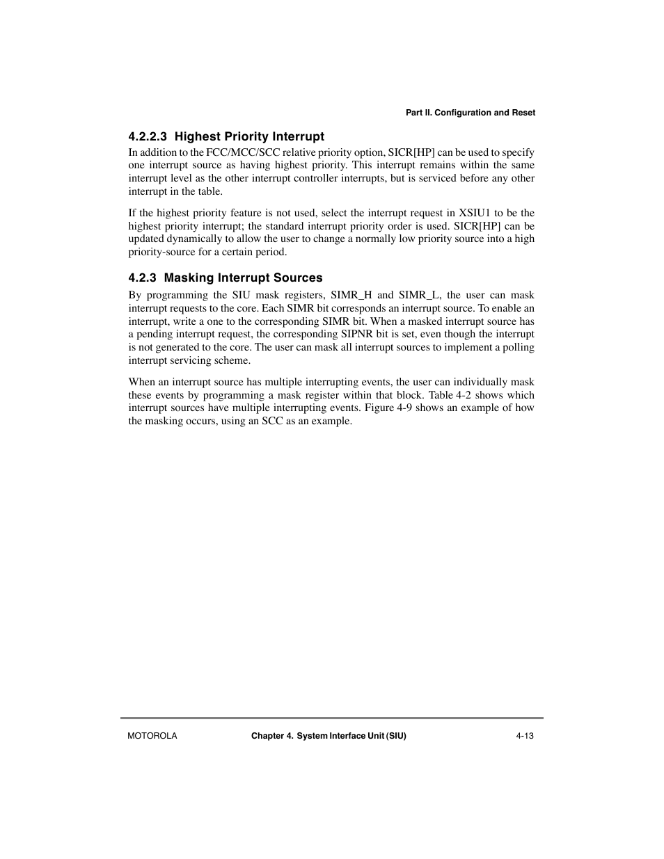 3 highest priority interrupt, 3 masking interrupt sources, Highest priority interrupt -13 | Masking interrupt sources -13 | Motorola MPC8260 User Manual | Page 151 / 1006