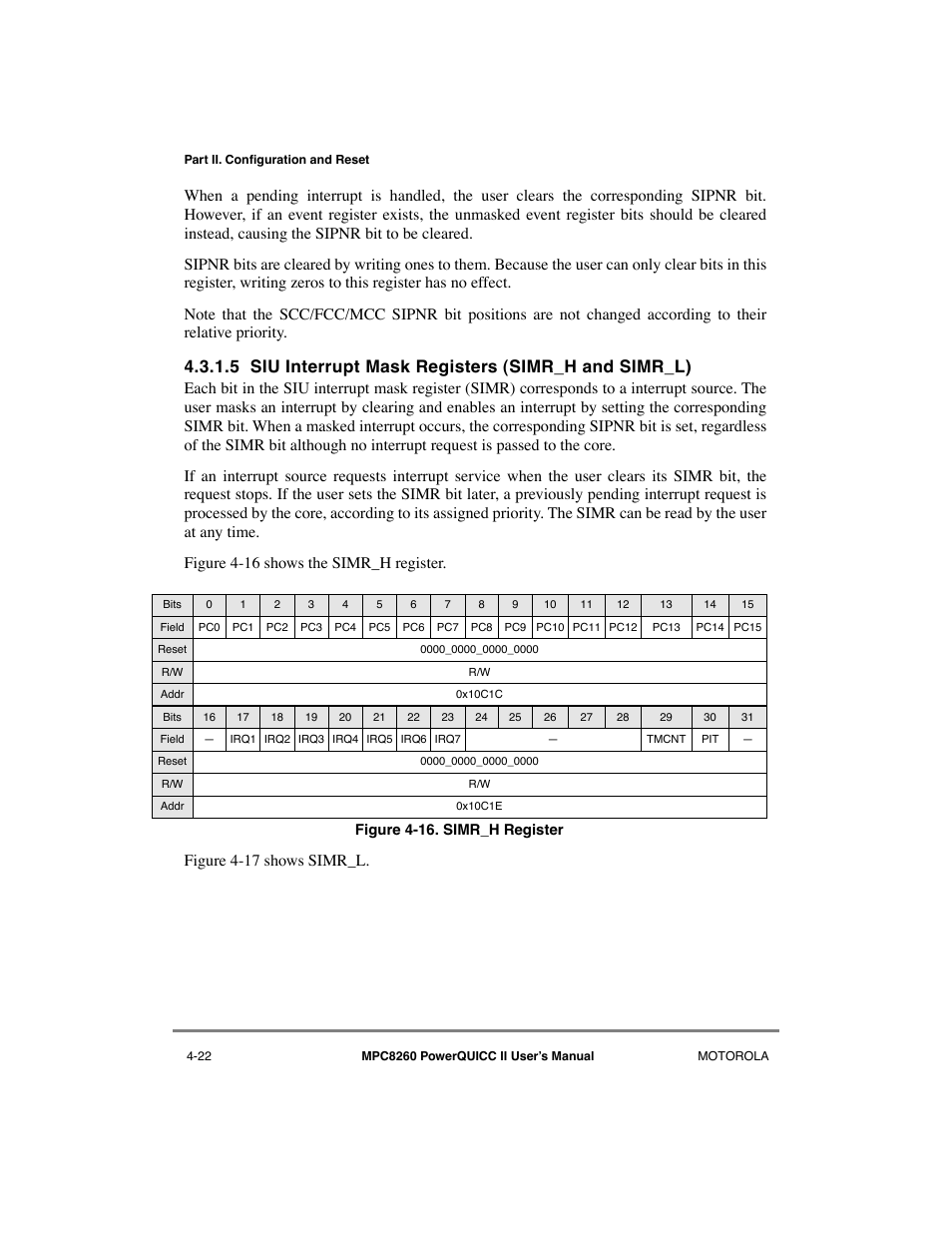 5 siu interrupt mask registers (simr_h and simr_l), Simr_h register -22 | Motorola MPC8260 User Manual | Page 160 / 1006