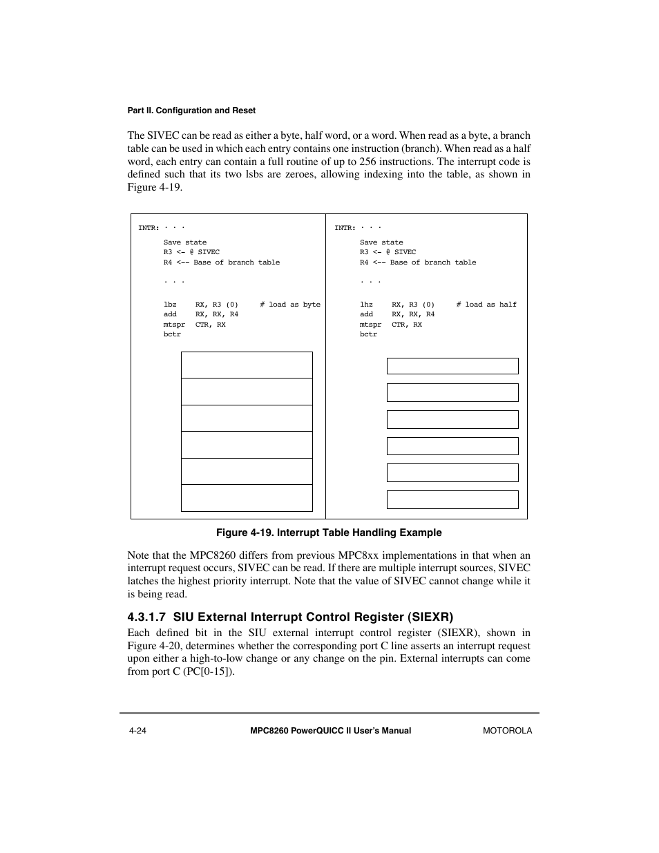 7 siu external interrupt control register (siexr), Interrupt table handling example -24 | Motorola MPC8260 User Manual | Page 162 / 1006