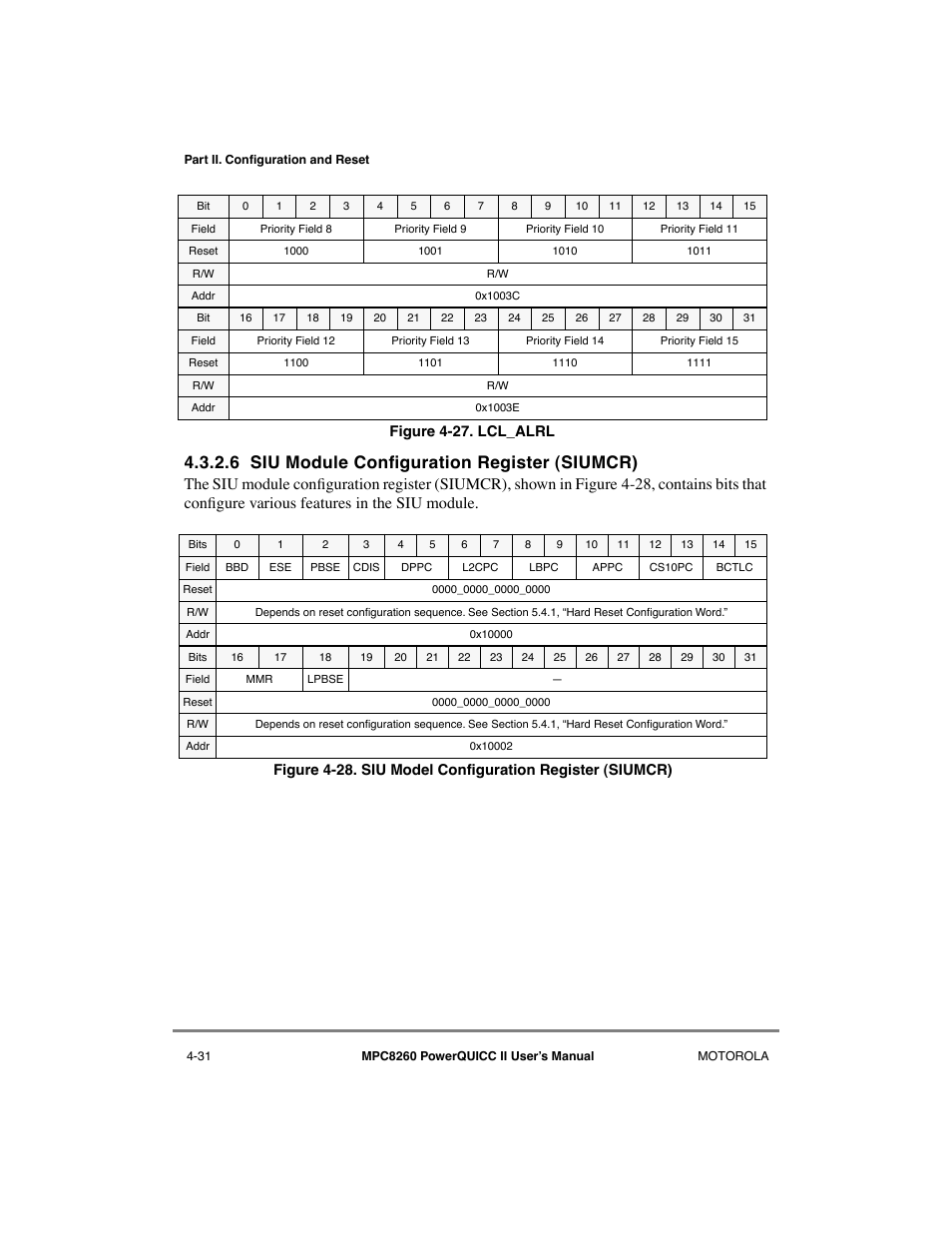 6 siu module configuration register (siumcr), Siu module configuration register (siumcr) -31, Lcl_alrl -31 | Siu model configuration register (siumcr) -31, 6 siu module conþguration register (siumcr) | Motorola MPC8260 User Manual | Page 169 / 1006