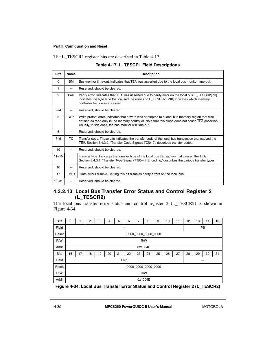 L_tescr1 field descriptions -39 | Motorola MPC8260 User Manual | Page 177 / 1006