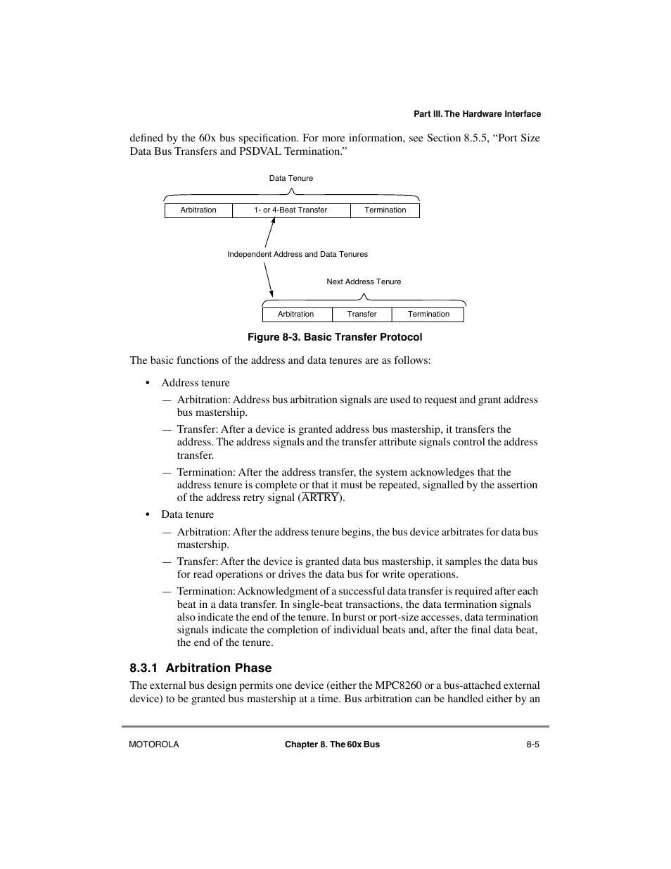 1 arbitration phase, Arbitration phase -5, Basic transfer protocol -5 | See section 8.3.1, òarbitration phase | Motorola MPC8260 User Manual | Page 237 / 1006