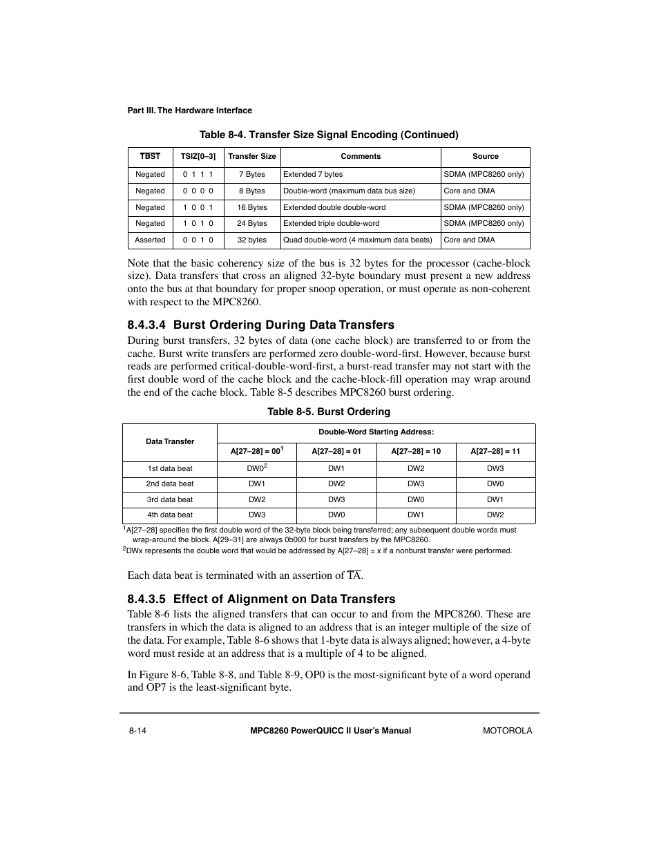4 burst ordering during data transfers, 5 effect of alignment on data transfers, Burst ordering during data transfers -14 | Effect of alignment on data transfers -14, Burst ordering -14 | Motorola MPC8260 User Manual | Page 246 / 1006