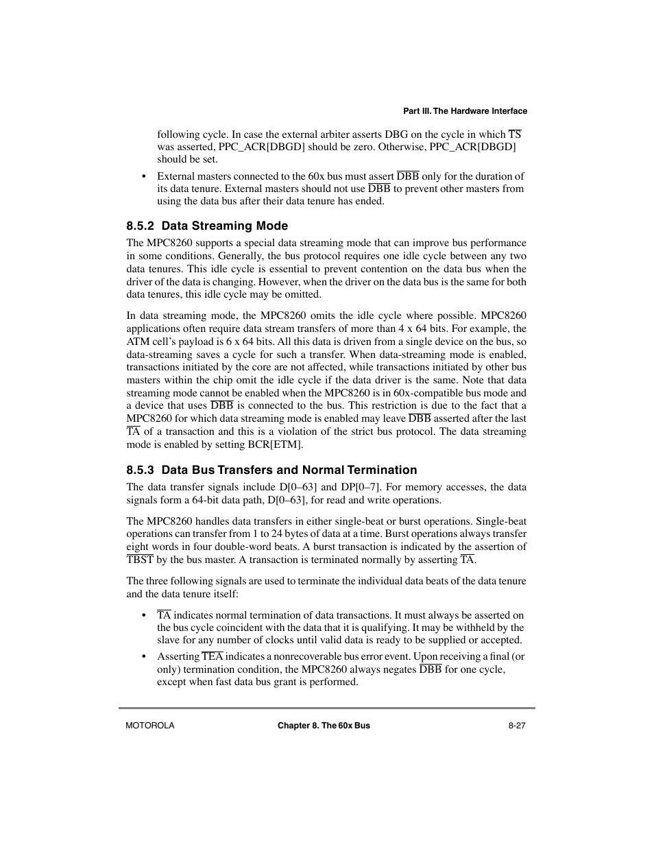 2 data streaming mode, 3 data bus transfers and normal termination, Data streaming mode -27 | Data bus transfers and normal termination -27 | Motorola MPC8260 User Manual | Page 259 / 1006