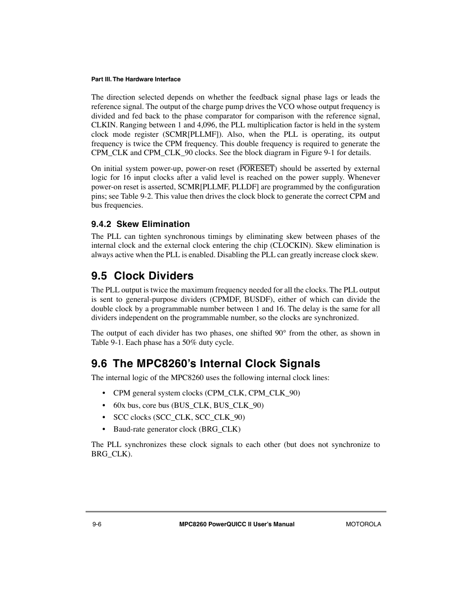 2 skew elimination, 5 clock dividers, 6 the mpc8260’s internal clock signals | Skew elimination -6, Clock dividers -6, The mpc8260õs internal clock signals -6 | Motorola MPC8260 User Manual | Page 272 / 1006