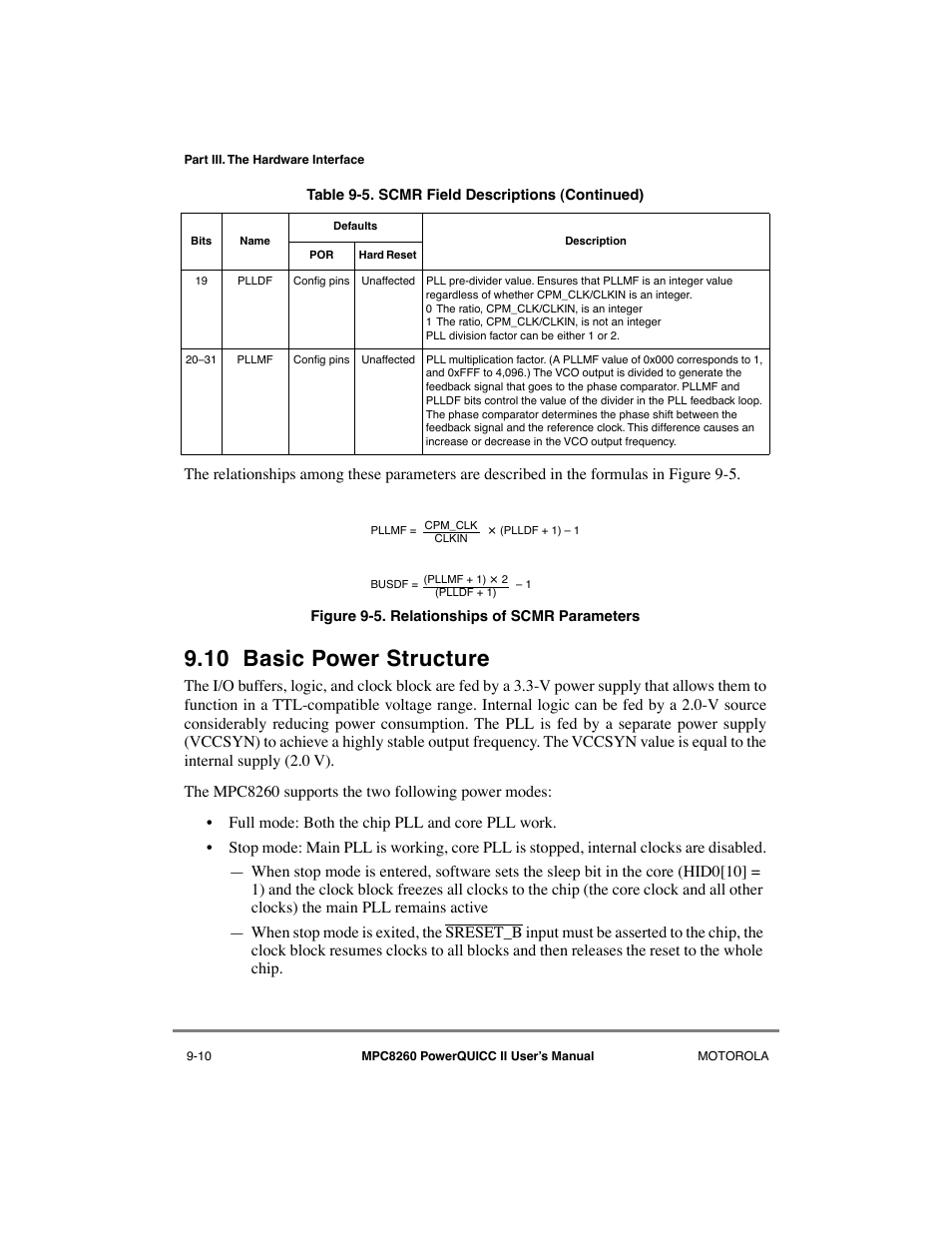 10 basic power structure, Basic power structure -10, Relationships of scmr parameters -10 | Motorola MPC8260 User Manual | Page 276 / 1006