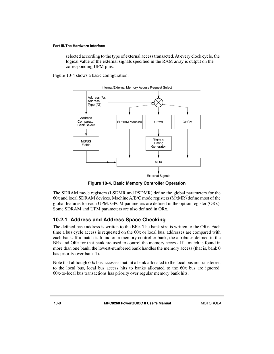1 address and address space checking, Address and address space checking -8, Basic memory controller operation -8 | Motorola MPC8260 User Manual | Page 284 / 1006