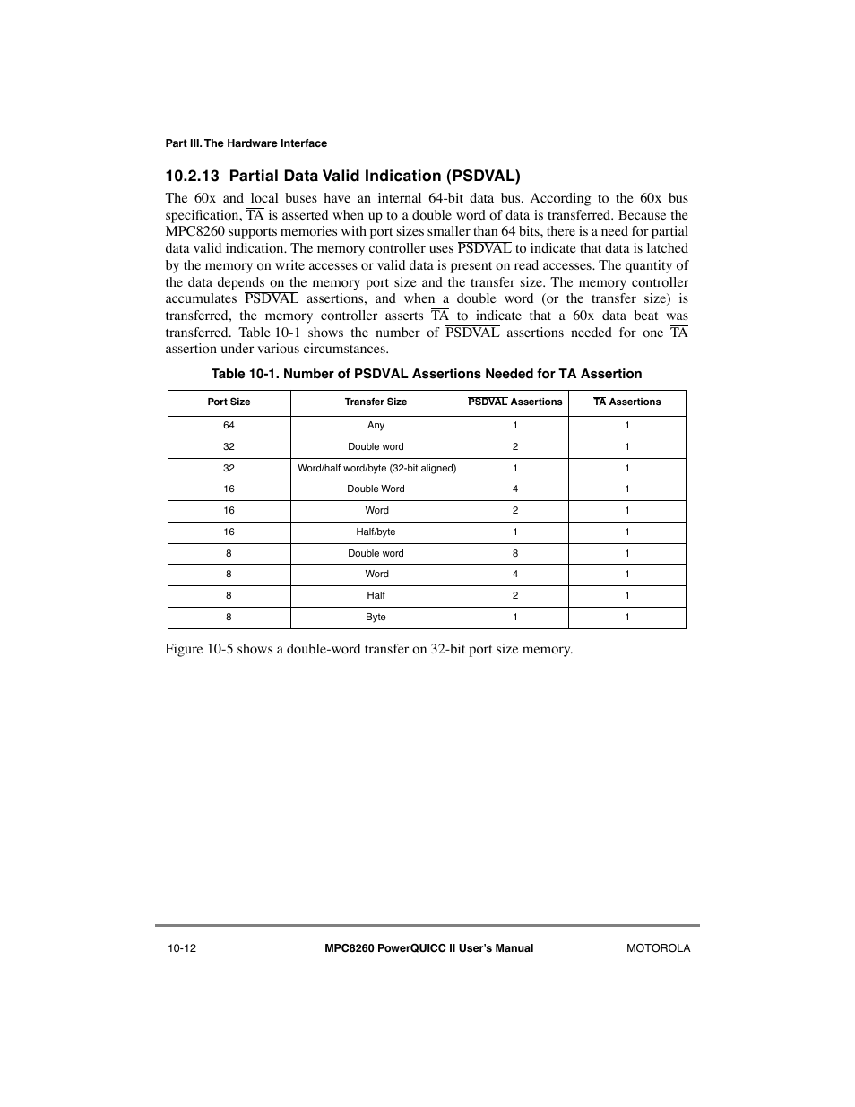 13 partial data valid indication (psdval), Partial data valid indication (psdval) -12 | Motorola MPC8260 User Manual | Page 288 / 1006