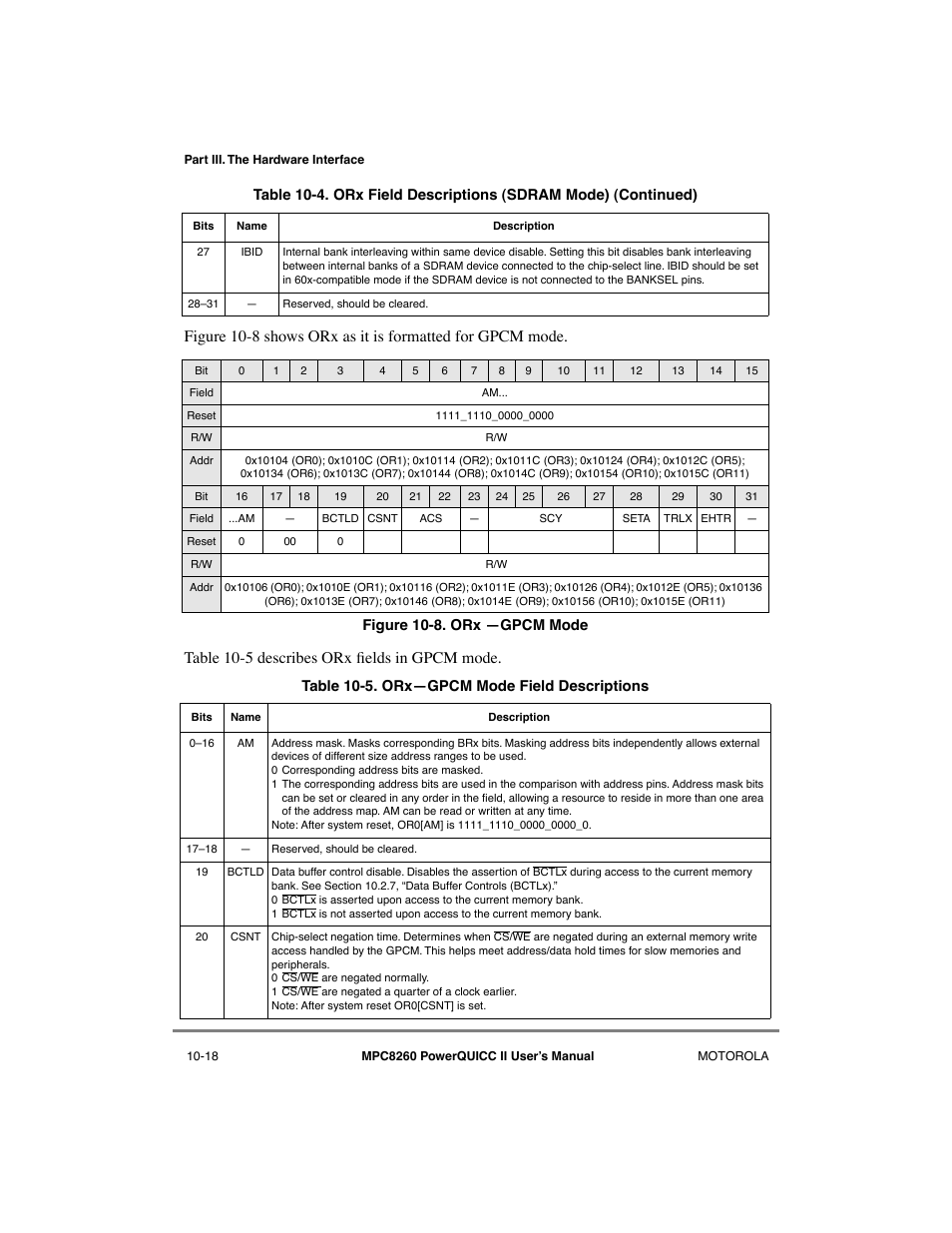 Orxñgpcm mode field descriptions -18 | Motorola MPC8260 User Manual | Page 294 / 1006