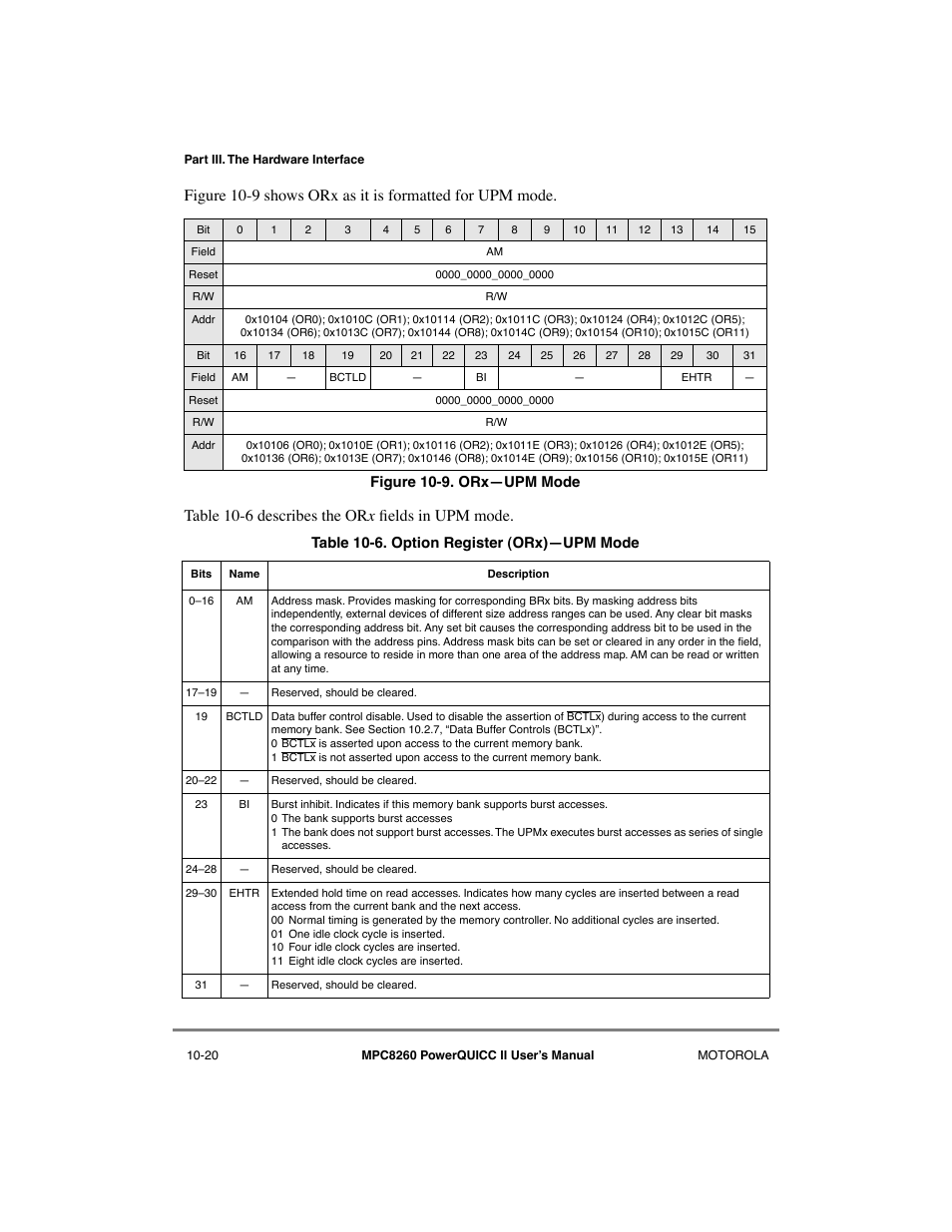 Option register (orx)ñupm mode -20 | Motorola MPC8260 User Manual | Page 296 / 1006