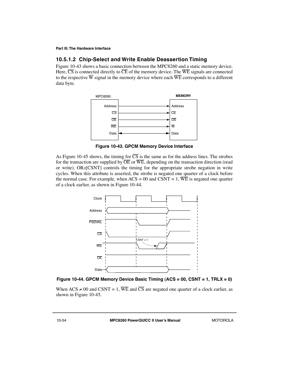 2 chip-select and write enable deassertion timing, Gpcm memory device interface -54 | Motorola MPC8260 User Manual | Page 330 / 1006