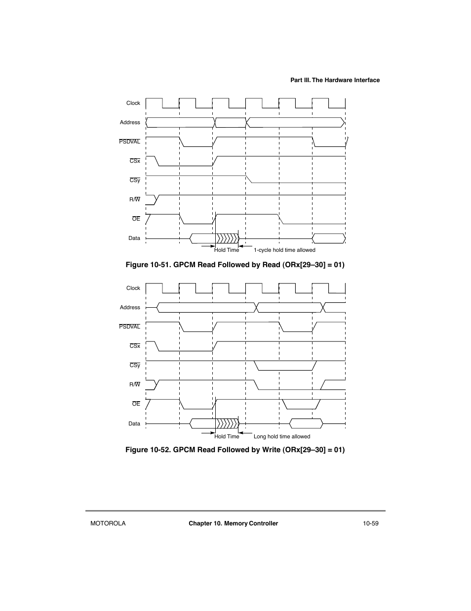 Gpcm read followed by read (orx[29ð30] = 01) -59, Gpcm read followed by write (orx[29ð30] = 01) -59 | Motorola MPC8260 User Manual | Page 335 / 1006