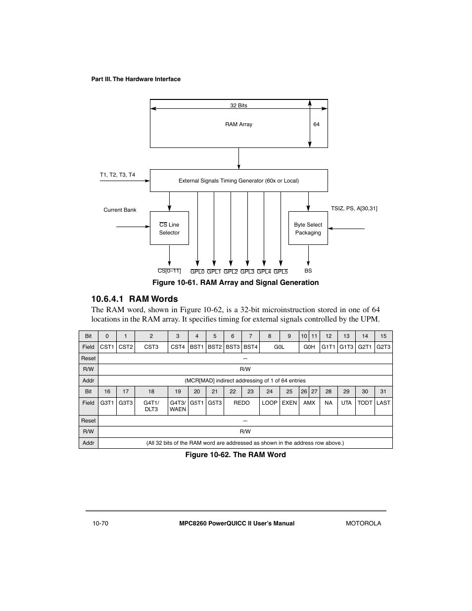 1 ram words, Ram words -70, Ram array and signal generation -70 | The ram word -70 | Motorola MPC8260 User Manual | Page 346 / 1006