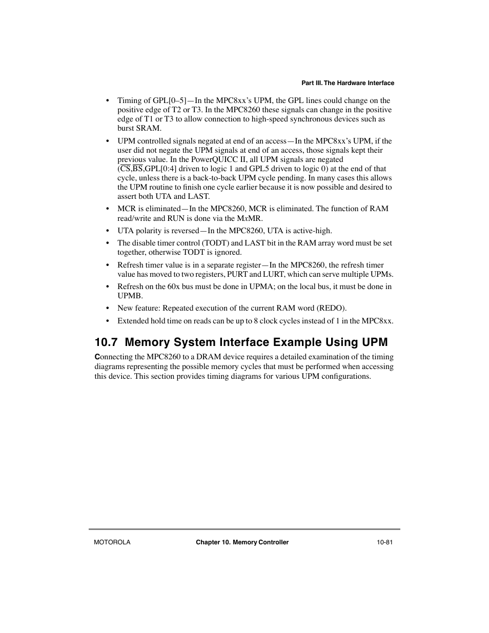 7 memory system interface example using upm, Memory system interface example using upm -81 | Motorola MPC8260 User Manual | Page 357 / 1006