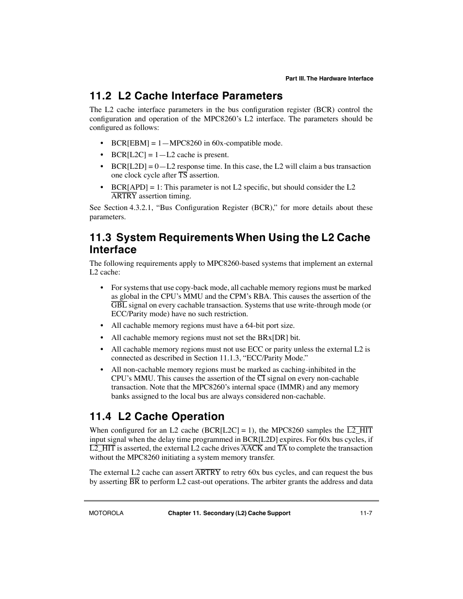 2 l2 cache interface parameters, 4 l2 cache operation, L2 cache interface parameters -7 | L2 cache operation -7 | Motorola MPC8260 User Manual | Page 389 / 1006