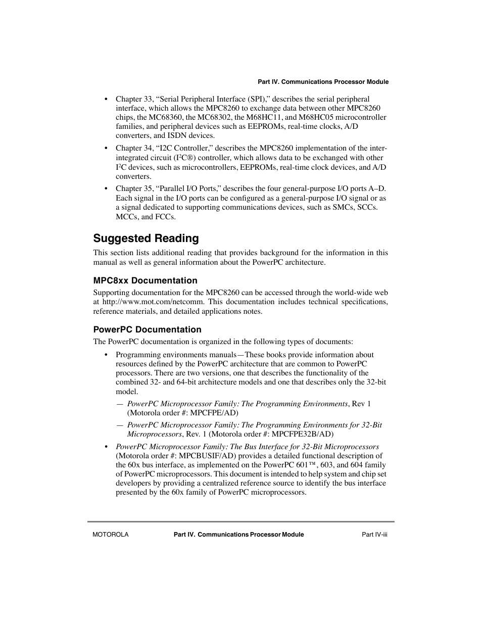 Suggested reading | Motorola MPC8260 User Manual | Page 425 / 1006