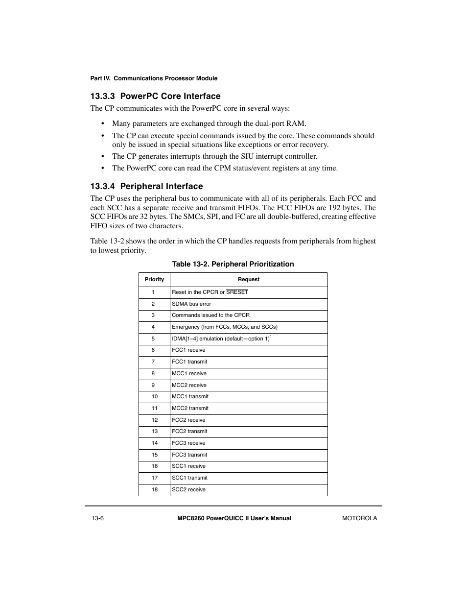 3 powerpc core interface, 4 peripheral interface, Powerpc core interface -6 | Peripheral interface -6, Peripheral prioritization -6 | Motorola MPC8260 User Manual | Page 436 / 1006
