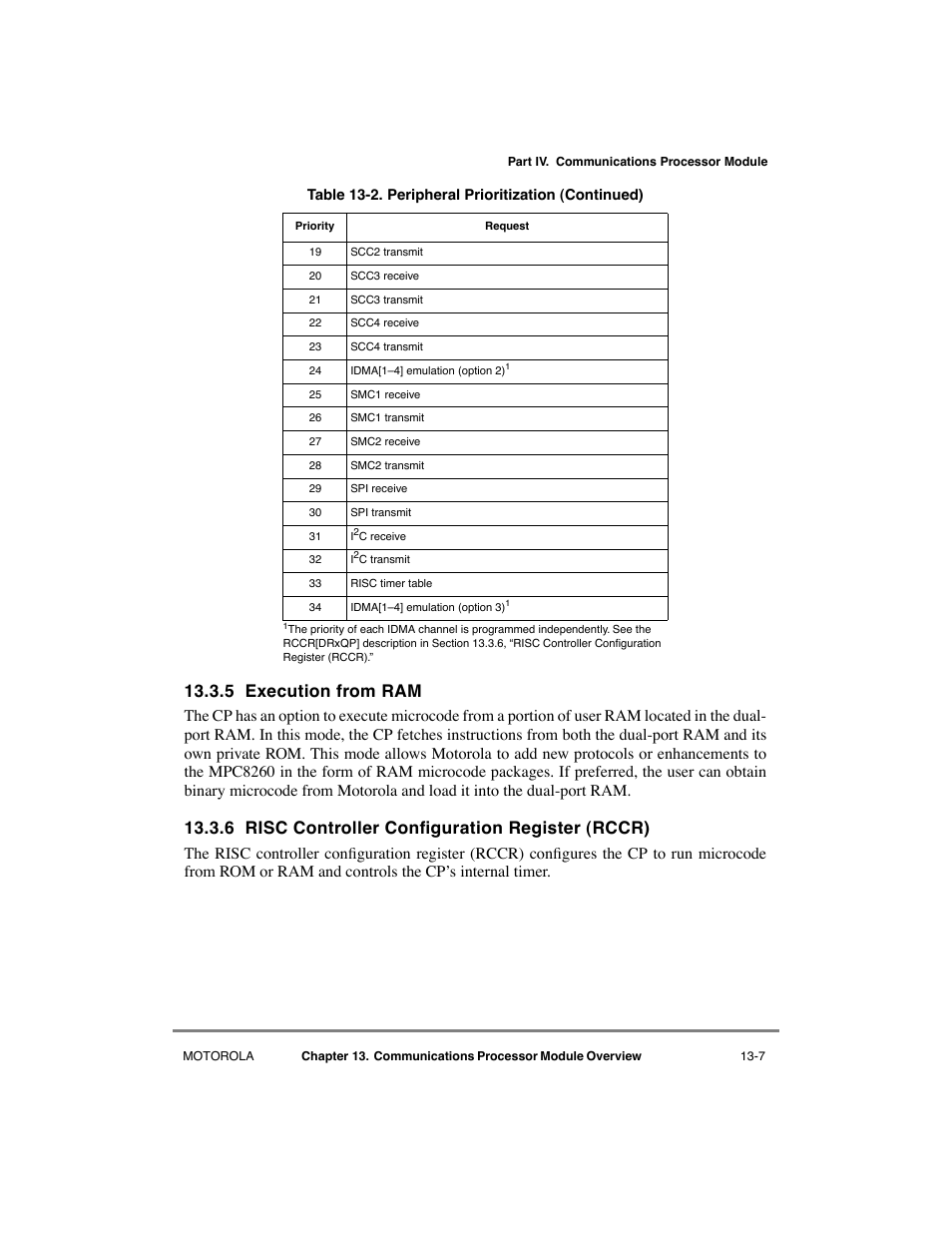 5 execution from ram, 6 risc controller configuration register (rccr), Execution from ram -7 | Risc controller configuration register (rccr) -7, 6 risc controller conþguration register (rccr) | Motorola MPC8260 User Manual | Page 437 / 1006