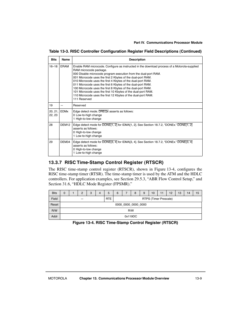 7 risc time-stamp control register (rtscr), Risc time-stamp control register (rtscr) -9 | Motorola MPC8260 User Manual | Page 439 / 1006