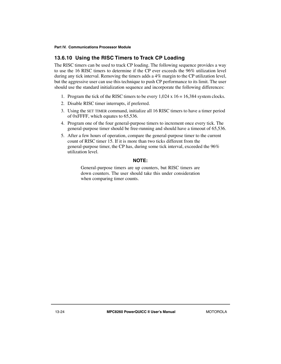 10 using the risc timers to track cp loading, Using the risc timers to track cp loading -24, Cmx si2 clock route register (cmxsi2cr) -11 | Motorola MPC8260 User Manual | Page 454 / 1006