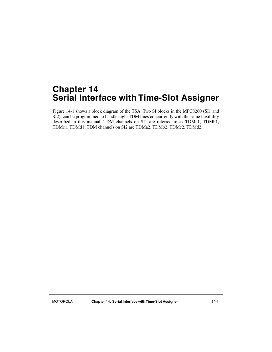 Chapter 14, Serial interface with time-slot assigner | Motorola MPC8260 User Manual | Page 455 / 1006