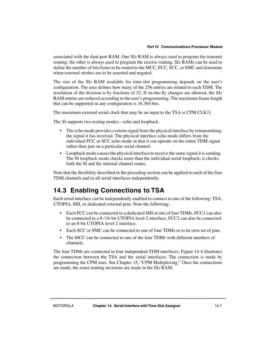 3 enabling connections to tsa, Enabling connections to tsa -7 | Motorola MPC8260 User Manual | Page 461 / 1006