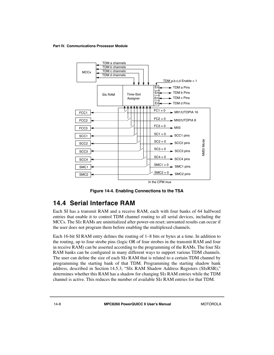 4 serial interface ram, Serial interface ram -8, Enabling connections to the tsa -8 | Motorola MPC8260 User Manual | Page 462 / 1006